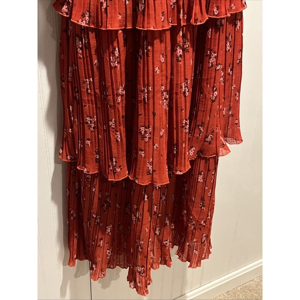 Alice Blue NWT Rust Orange Floral Ruffled V Neck Long Dress 3/4 Balloon Sleeve - Picture 4 of 11